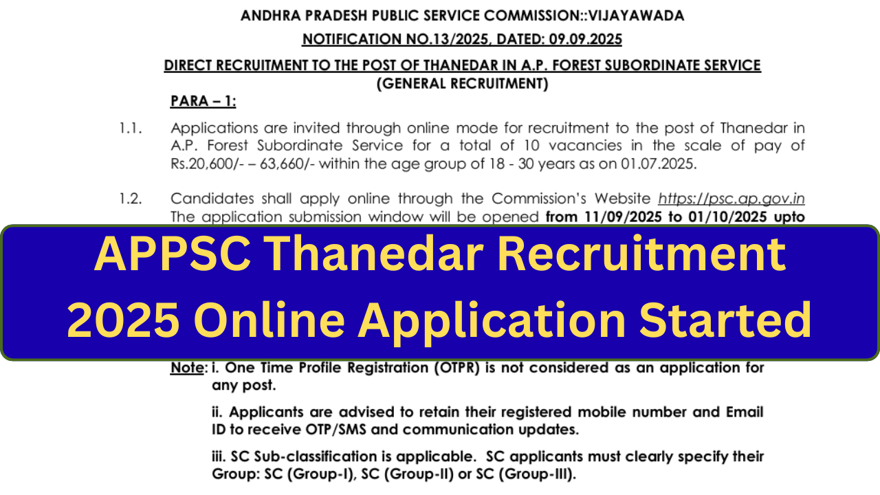 APPSC Thanedar India Recruitment 2025 Online Application Started