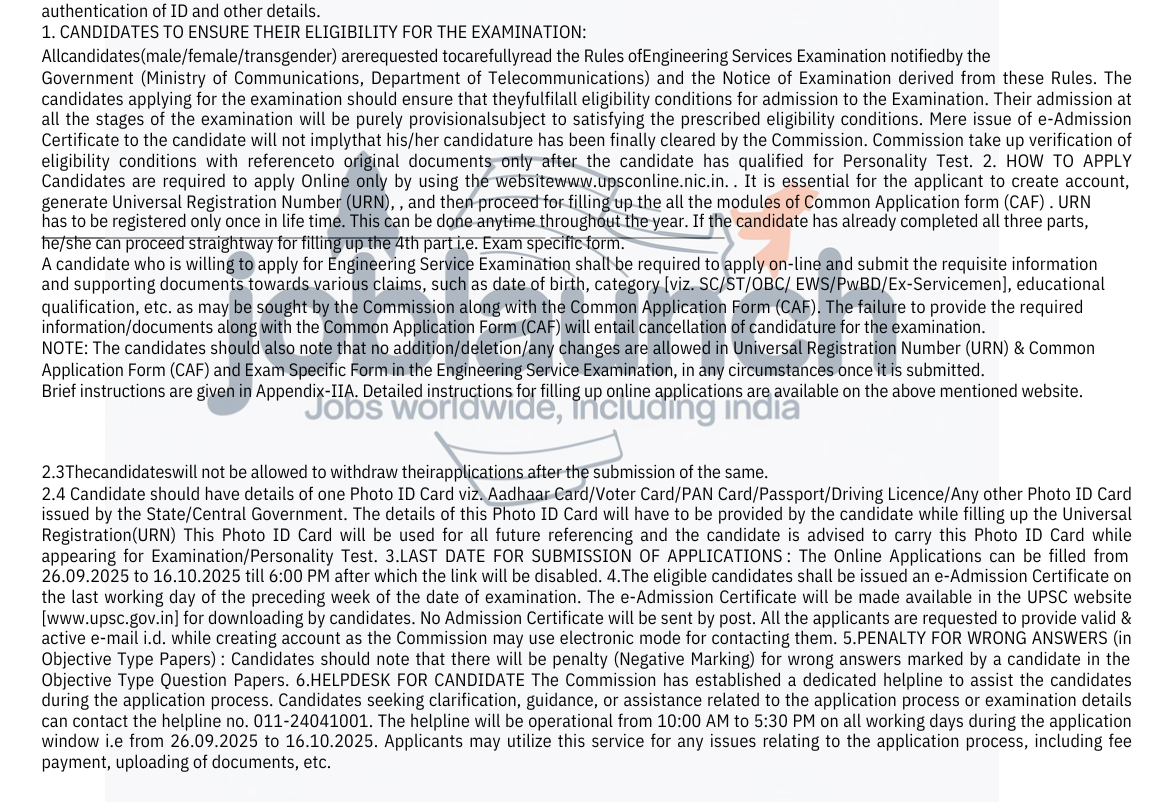 UPSC Engineering Services Recruitment 2025