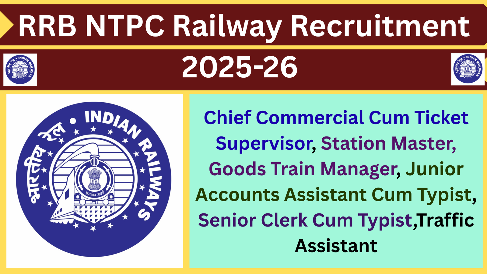Railway Recruitment 2025-26 RRB NTPC